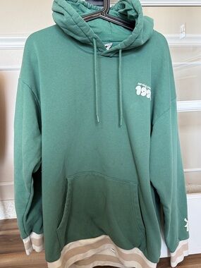 Dutch Bros Forest Green Hoodie with Cream Stripe Hem